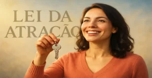 visual motivacional com pessoa segurando chaves de casa Lei da Atração
